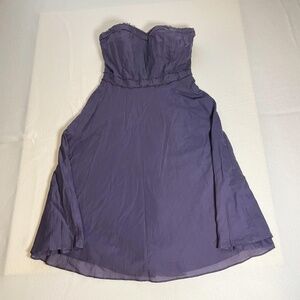 Vintage J Crew Dress Womens 6 Purple Fig Strapless Silk Cotton Empire Ruched Y2K